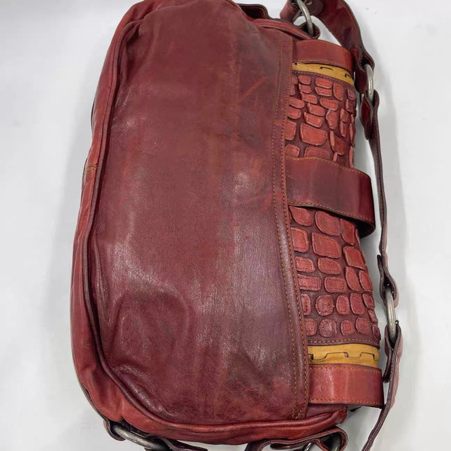 Dior Vintage Gaucho Large Red Leather Crocodile Embossed Crossbody Bag