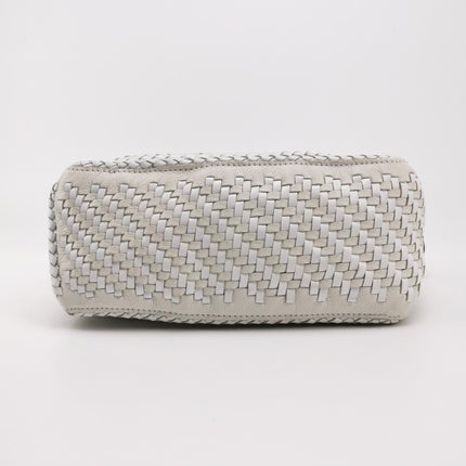 Loewe Puzzle Small Leather Woven Braided White Crossbody Bag