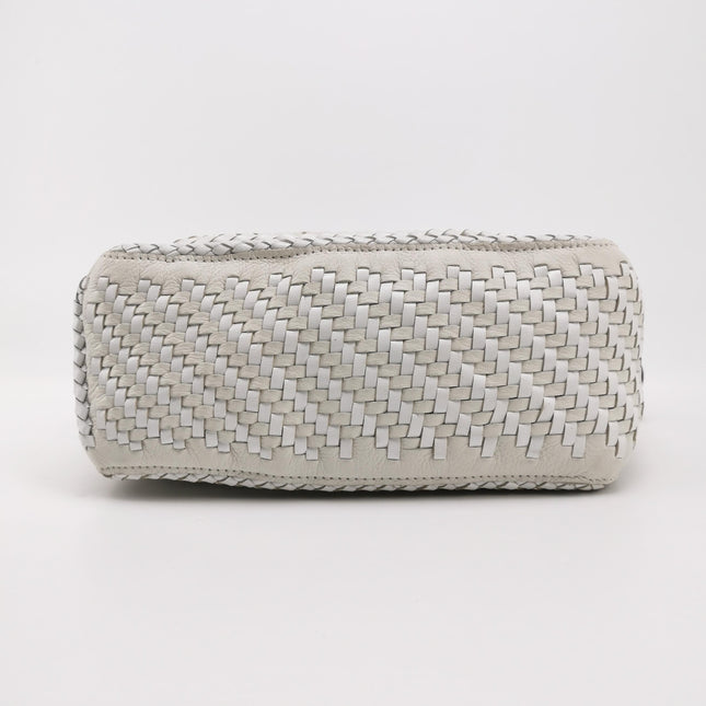 Loewe Puzzle Small Leather Woven Braided White Crossbody Bag