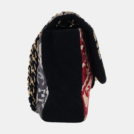 Chanel Jumbo Quilted Multicolor Patchwork Jersey Flap Bag