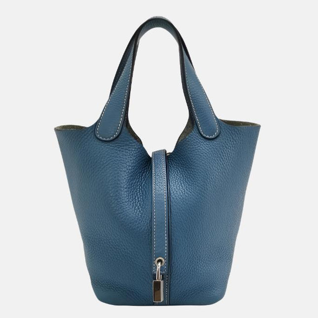 Hermes Picotin 18 Clemence Taurillon Leather Blue Jean 2015-Luxbags