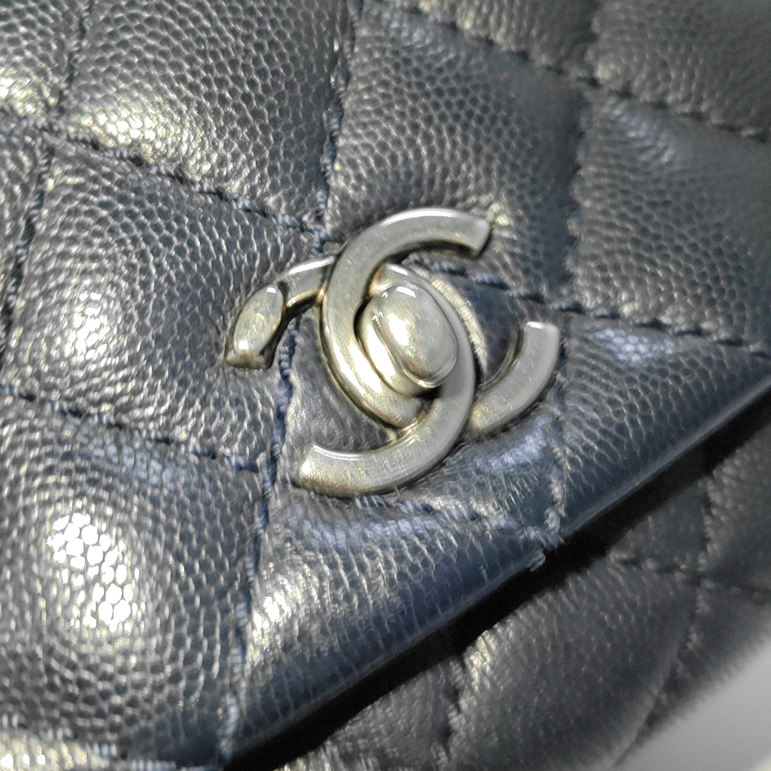 Chanel Coco Handle Small Navy Caviar Leather Silver Hardware