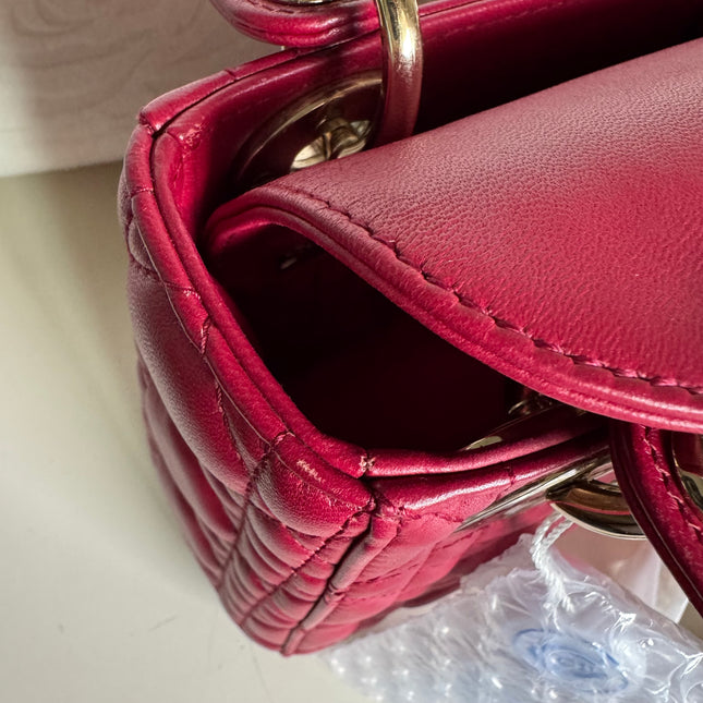 Lady Dior Mini Burgundy Lambskin Leather Gold HW Chain Strap