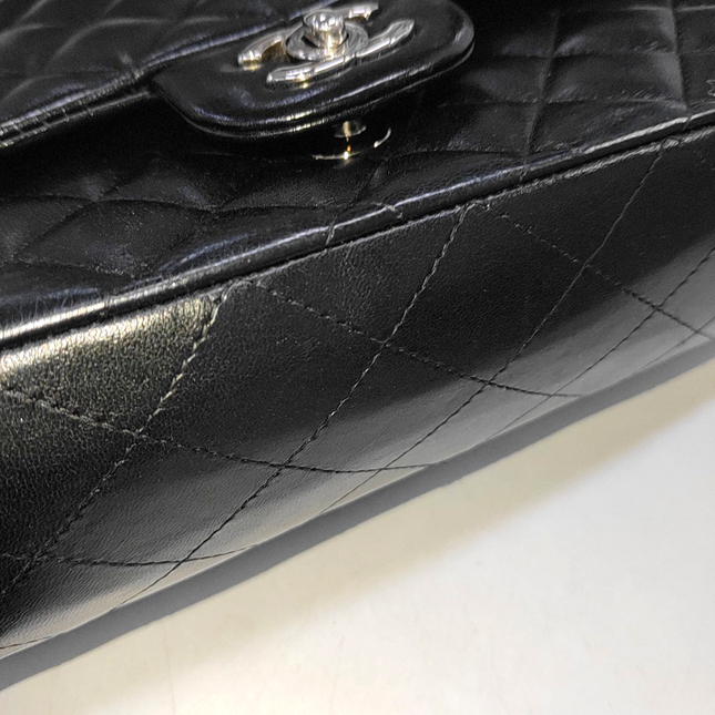 Chanel Timeless Classic Flap Medium Black Lambskin Leather Silver Hardware, 2013-2014