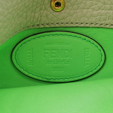 Fendi Baguette Selleria Medium White Grey Calfskin Leather Green Interior Crossbody Bag