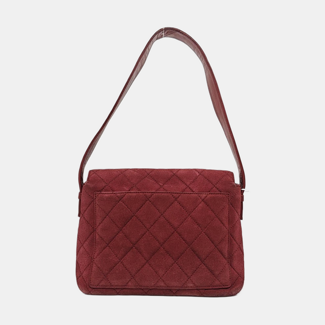 Chanel Vintage Medium Flap Top Handle Bag Burgundy Suede Leather 1997-1999
