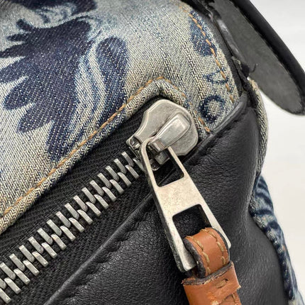 Loewe Puzzle Large Navy Leather and Denim Bird Print
