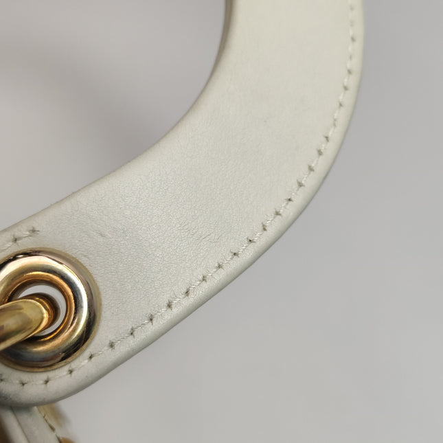 Lady Dior Mini 2018 Embroidered White Calfskin Leather Gold Beads Crossbody Bag