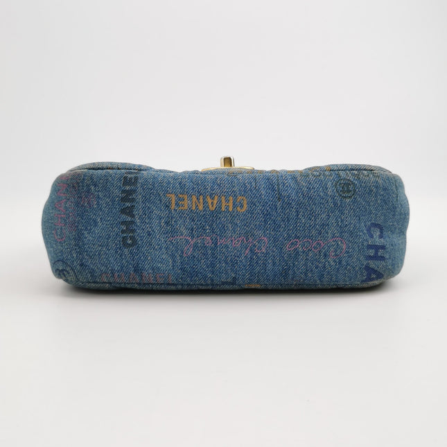Chanel Classic Flap Mini Rectangular Blue Denim Jeans Gold Hardware Microchip