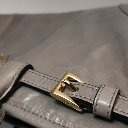 Prada Bonnie Medium Soft Lux Grey Shiny Calfskin Leather Shoulder Bag