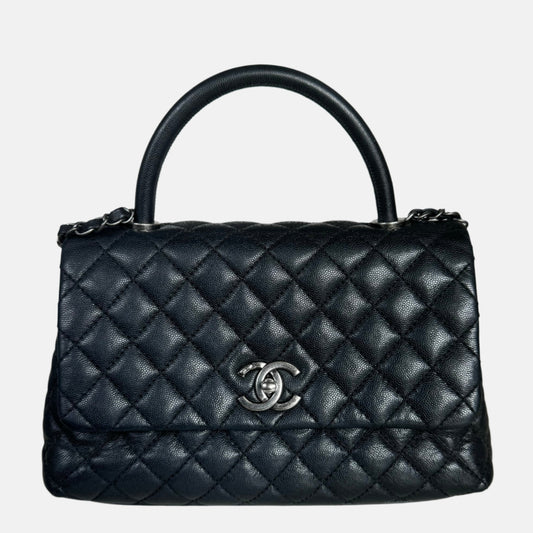 Chanel Coco Handle Medium Black Caviar Leather Silver Hardware, 2016-Luxbags