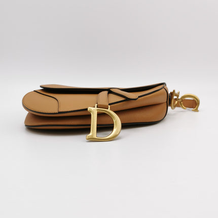 Dior Saddle 2021 Medium Tan Brown Grained Calfskin Leather Bag