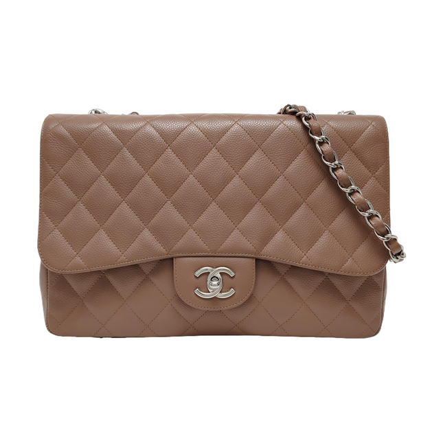 Chanel Classic Flap Jumbo 2009 Coffee Brown Caviar Leather Single Flap Silver Hardware-Luxbags