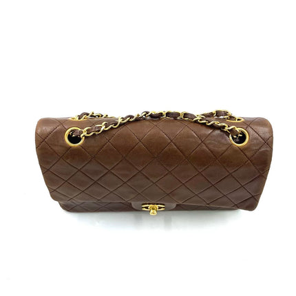Chanel Classic Flap Rare Vintage Medium Brown Lambskin Leather 24k Gold Hardware 1989-1991