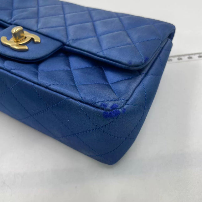 Chanel Classic Flap Mini 2013 Blue Silk Satin Gold Hardware
