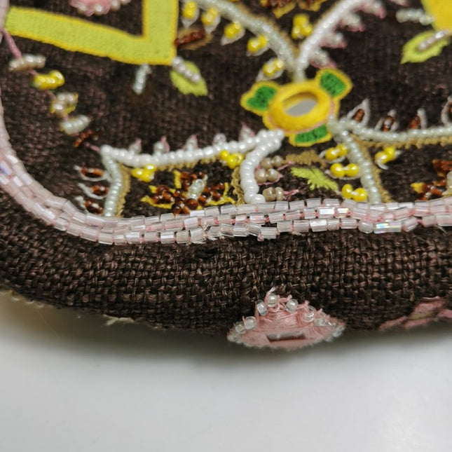 Fendi Baguette Vintage Brown Canvas with embroidery sequins mirrors and tassels