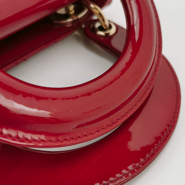 Sold Lady Dior Mini Handbag Red Patent Leather Gold-tone Leather and Chain Strap