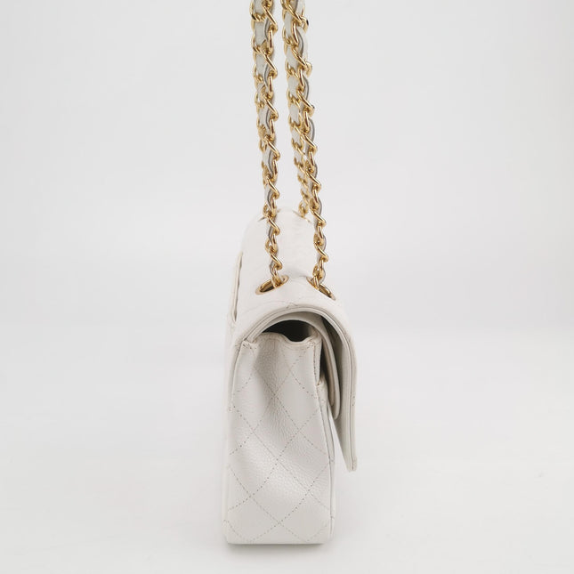 Chanel Classic Flap Medium 2010 White Caviar Leather Gold Hardware