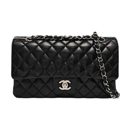 Chanel Timeless Classic Flap Medium 2014 Black Lambskin Leather Silver Hardware-Luxbags