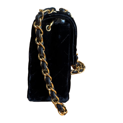 Chanel Classic Flap Mini Square Vintage Black Velvet 24k Gold Hardware 1991-94