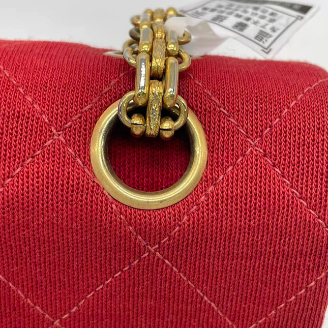 Chanel Classic Flap Small Red Fabric Double Flap Vintage 24k Gold Hardware Shoulder Bag