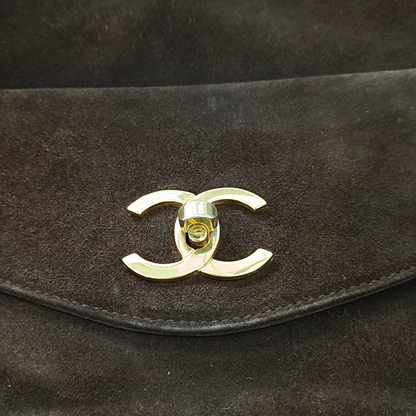 Chanel CC Shopping Brown Suede Envelope Pocket Tote