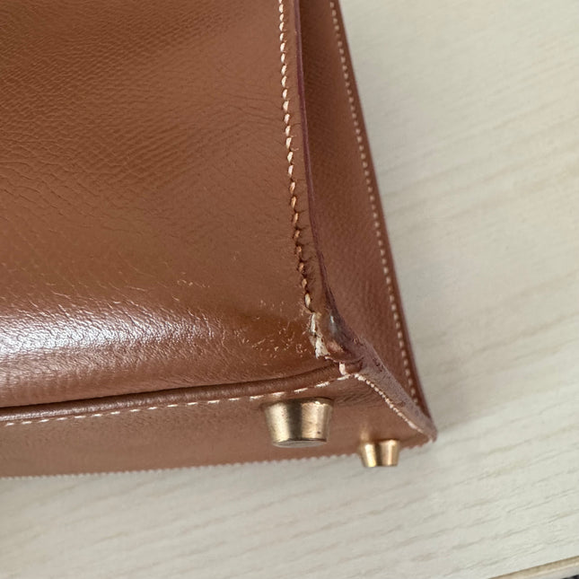 Hermes Kelly 32 Sellier Gold Epsom Leather Gold HW Double Ring 2002