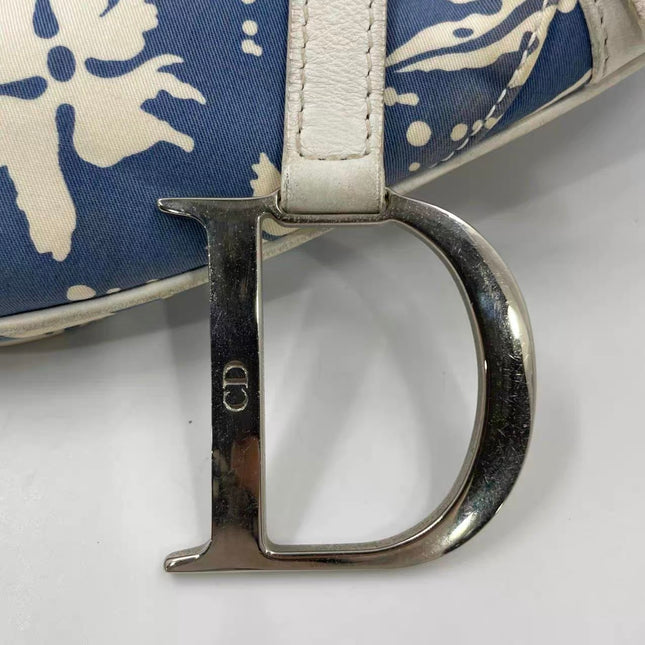 Dior Saddle Surf Chick Vintage John Galliano Blue White Shoulder Bag