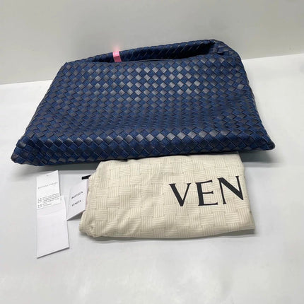 Bottega Veneta Hop Large Leather and Denim Intrecciato Navy Hobo Bag 55cm