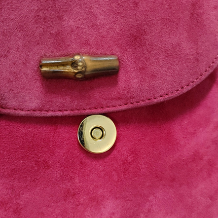 Gucci Bamboo 1947 Night Super Mini Pink Suede Evening Bag with Chain
