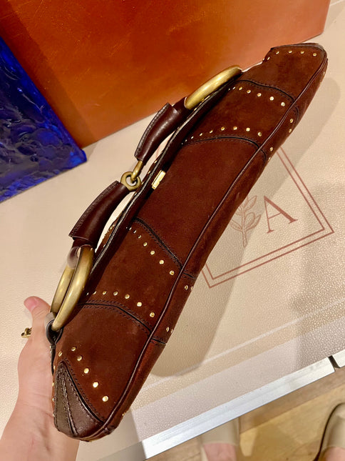 Sold Gucci Horsebit 1955 Chain Suede leather bag in Burgundy with gold studs