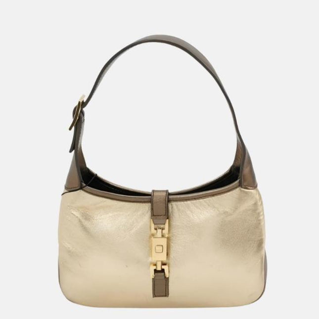 Gucci Jackie Vintage Mini Gold Lambskin Leather Brown Calfskin Leather-Luxbags