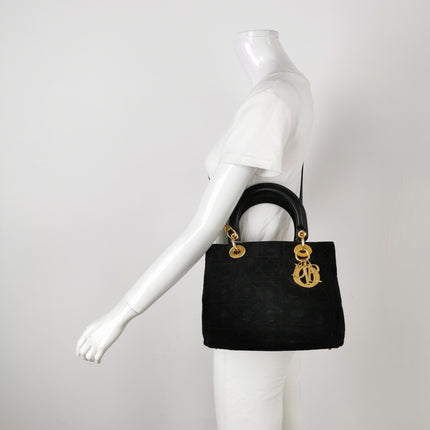 Lady Dior Vintage Medium Black Suede Leather Gold Hardware 1997