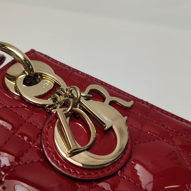 Lady Dior Mini Handbag 2017 Red Patent Leather Gold-tone Chain Strap