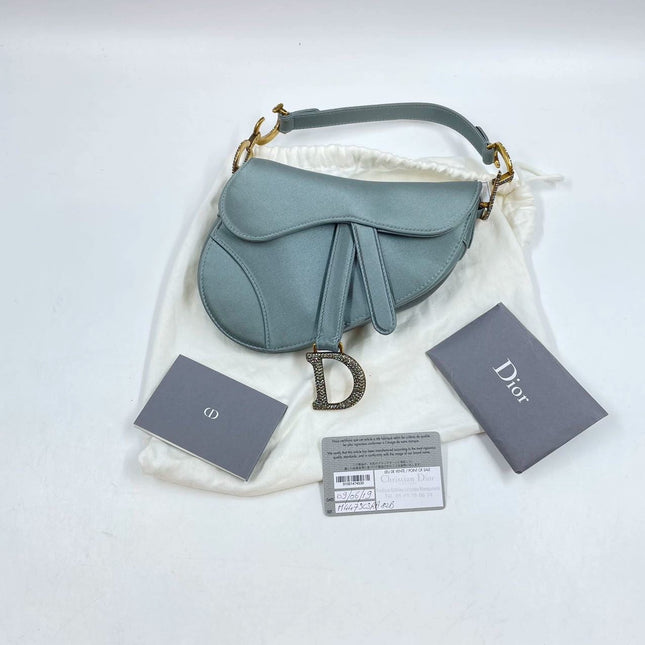 Sold Dior Saddle Mini Silk Greyish Blue with crystals