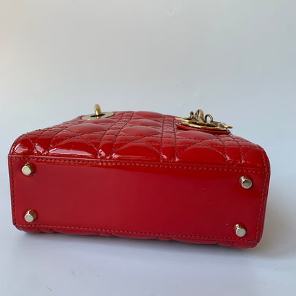 Sold Lady Dior Patent Leather Red Mini handbag with gold hardware