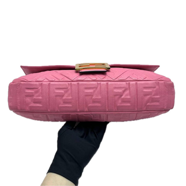 Fendi Baguette Large Pink Leather 3D FF Motif Crossbody Bag