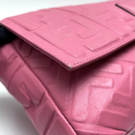 Fendi Baguette Large Pink Leather 3D FF Motif Crossbody Bag