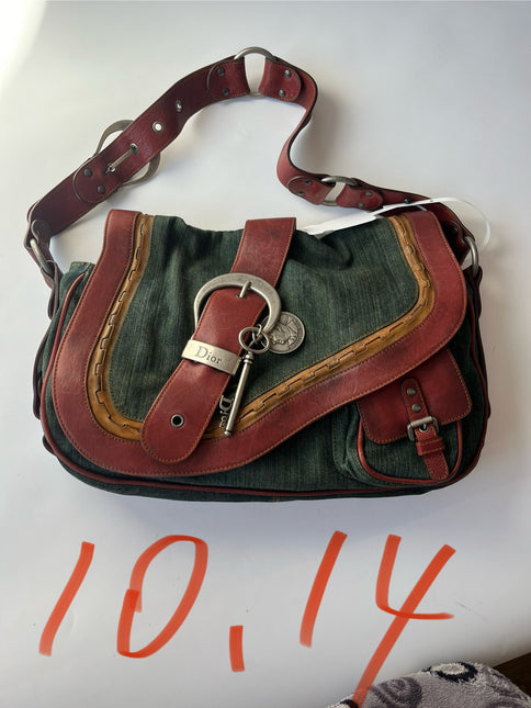 Sac Bandoulière Dior Vintage Gaucho Grand Jean Vert Cuir Bordeaux 2006