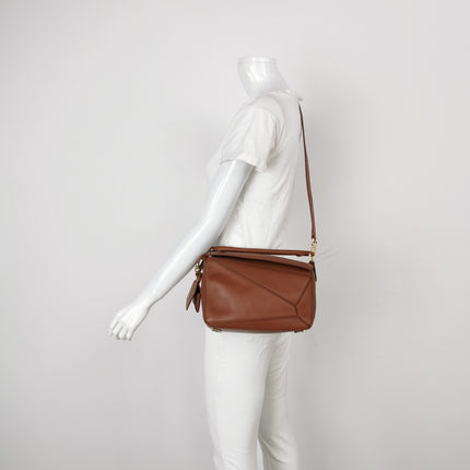 Loewe Small Featherlight Puzzle Soft Brown Nappa Leather Top Handle Crossbody Bag