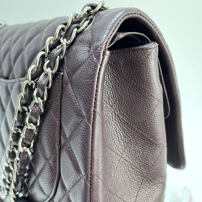 Chanel Classic Flap Jumbo Purple Caviar Leather Double Flap Silver Hardware