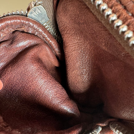 Prada Large Brown Washed Top Handle Bauletto Bag Calfksin Leather