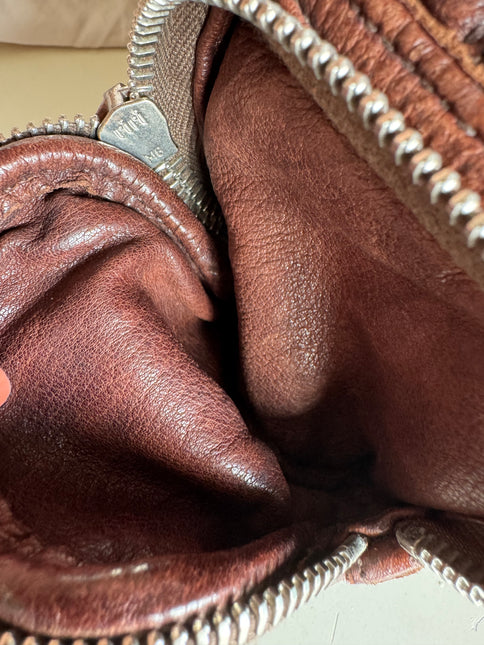 Prada Large Brown Washed Top Handle Bauletto Bag Calfksin Leather