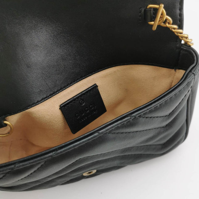 Sold Gucci Marmont Super Mini Flap Leather Bag Black Leather