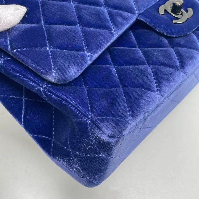 Chanel Classic Flap Medium Royal Blue Velvet Silver Hardware