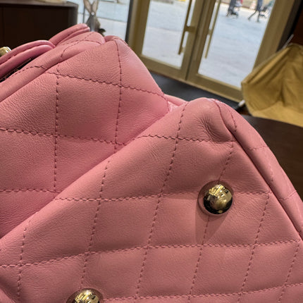 Chanel Cambon Large Pink Calfskin Leather Double Strap Handbag