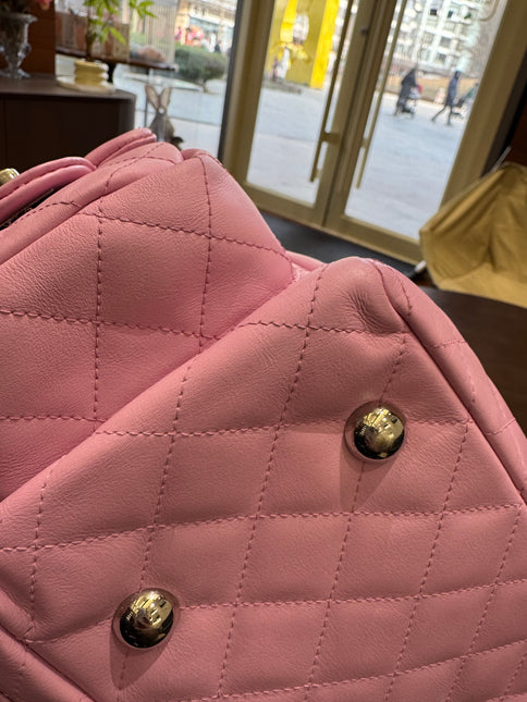 Chanel Cambon Large Pink Calfskin Leather Double Strap Handbag