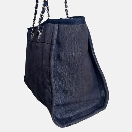 Sold Chanel Deauville Tote 2016 Medium Navy Denim Top Handle Shoulder Bag