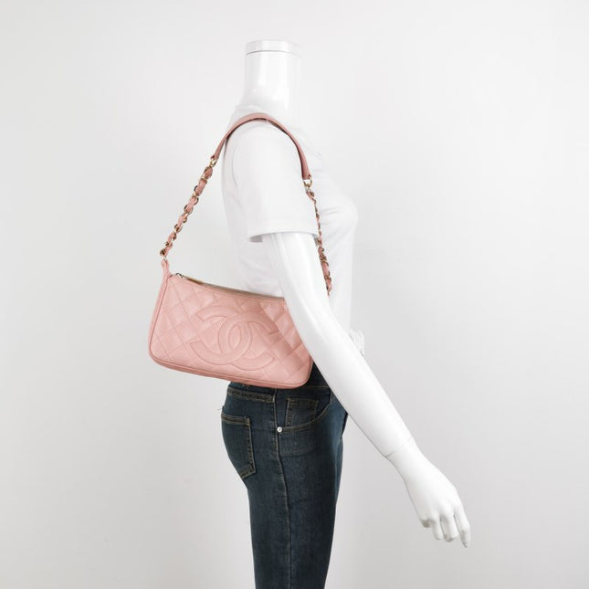 Chanel Clutch Shoulder Bag Pink Caviar Leather Gold Hardware