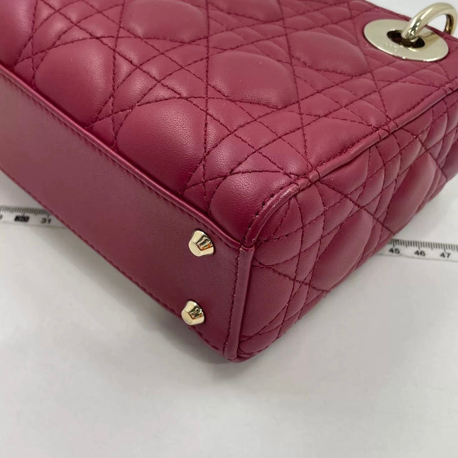 Lady Dior Mini 2020 Dark Red Lambskin Leather Gold HW Chain Strap